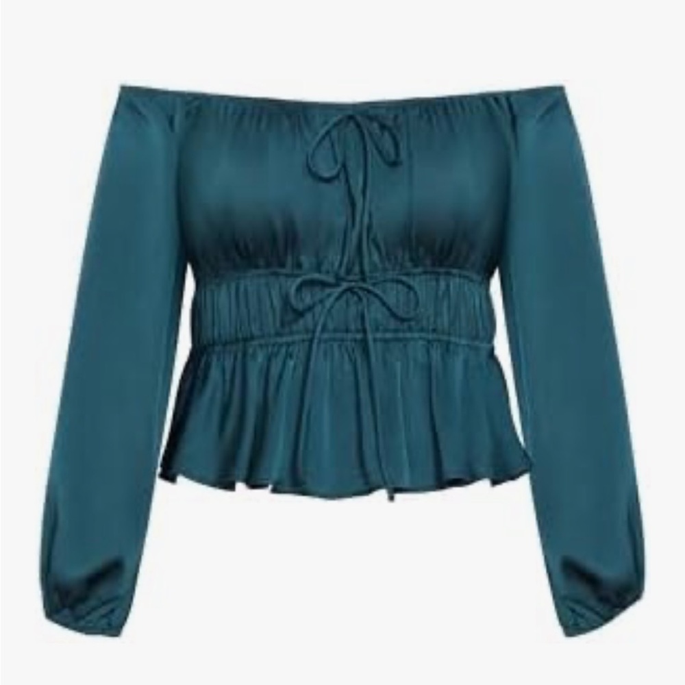 All in Favor Teal Off-Shoulder Blouse